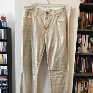 Urban Outfitters metallic gold white jeans